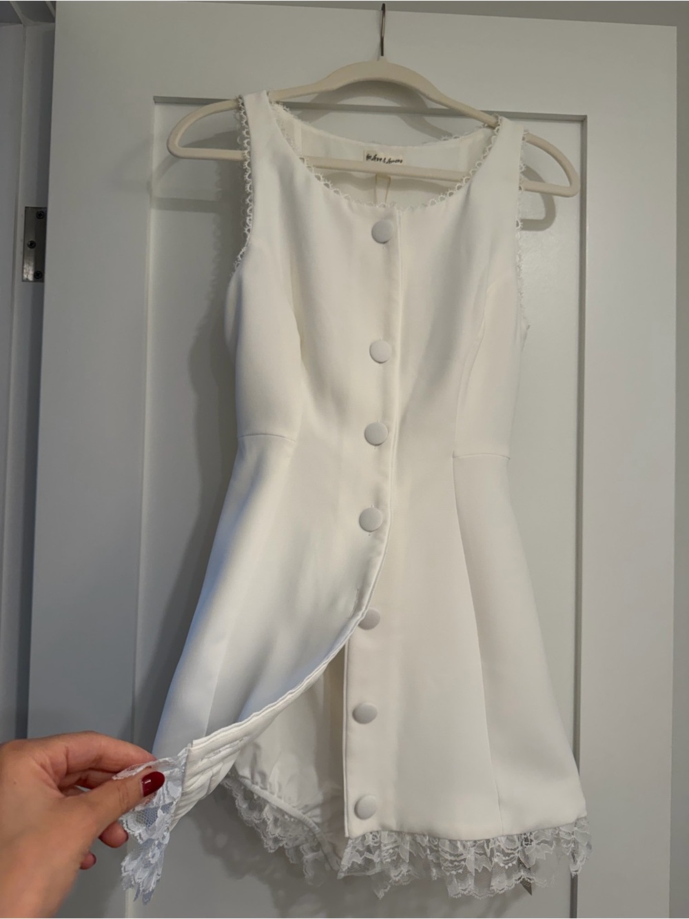 For Love And Lemons White Lace-Trim Button Mini Dress - Picture 5 of 9